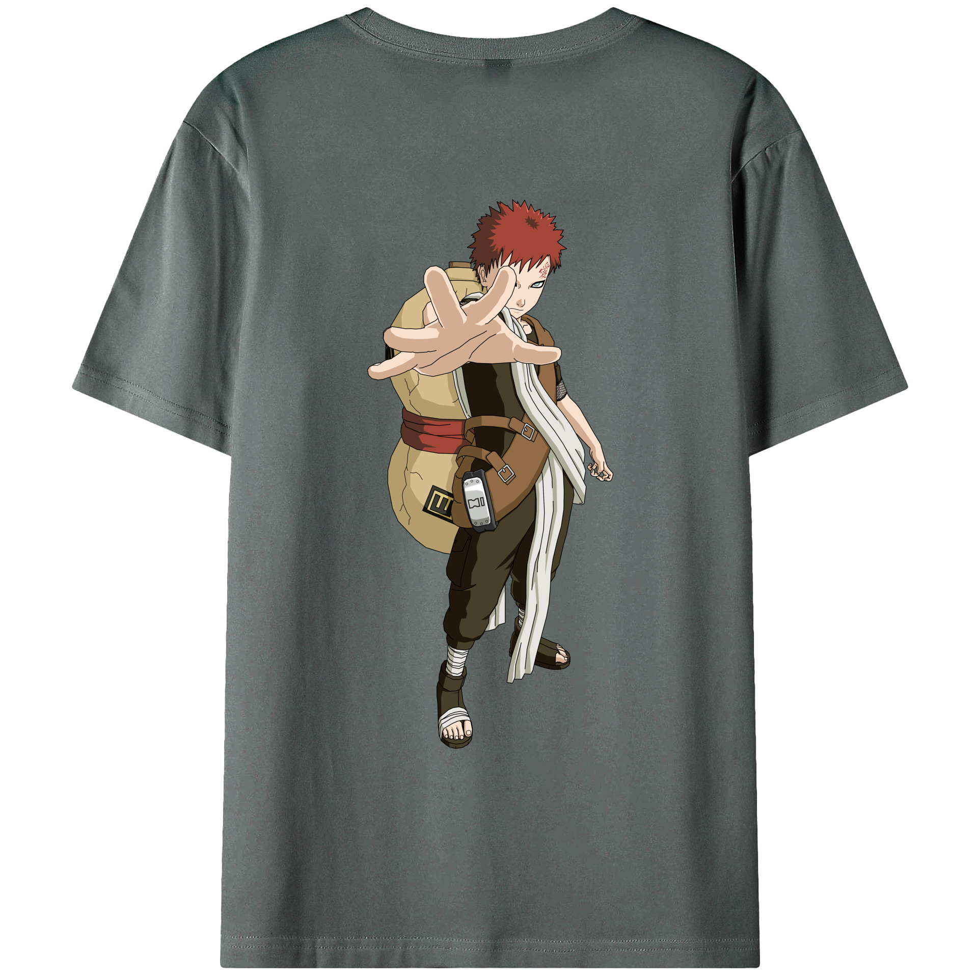 （画像用） NARUTO -ナルト- ガアラ Gaara 綿100％ メンズ半袖Tシャツ（バックプリント） 通気性